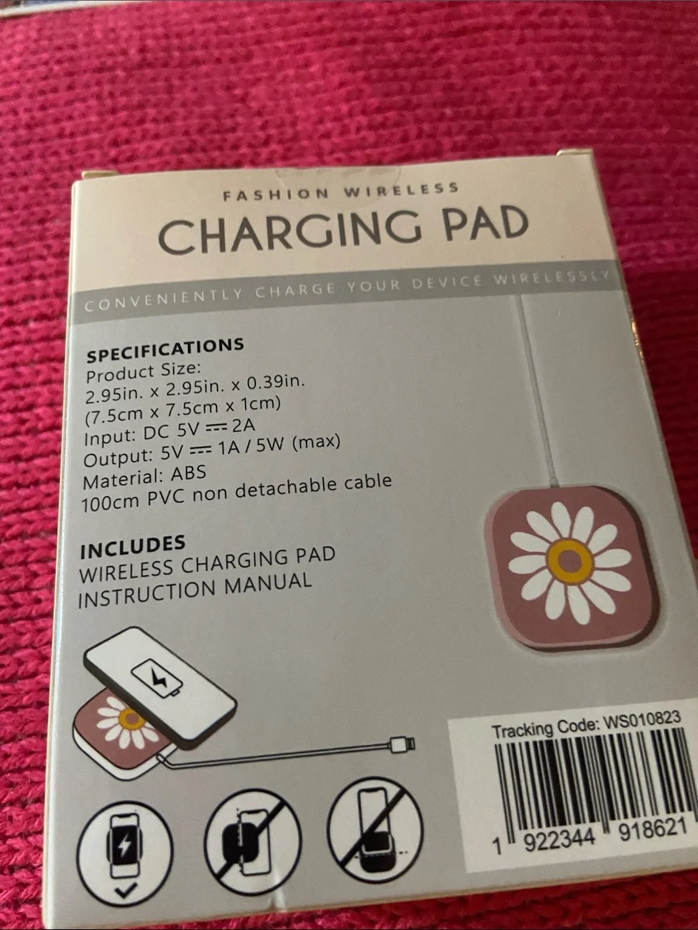 Wireless Fashion Charging Pad - Pink Daisy Design